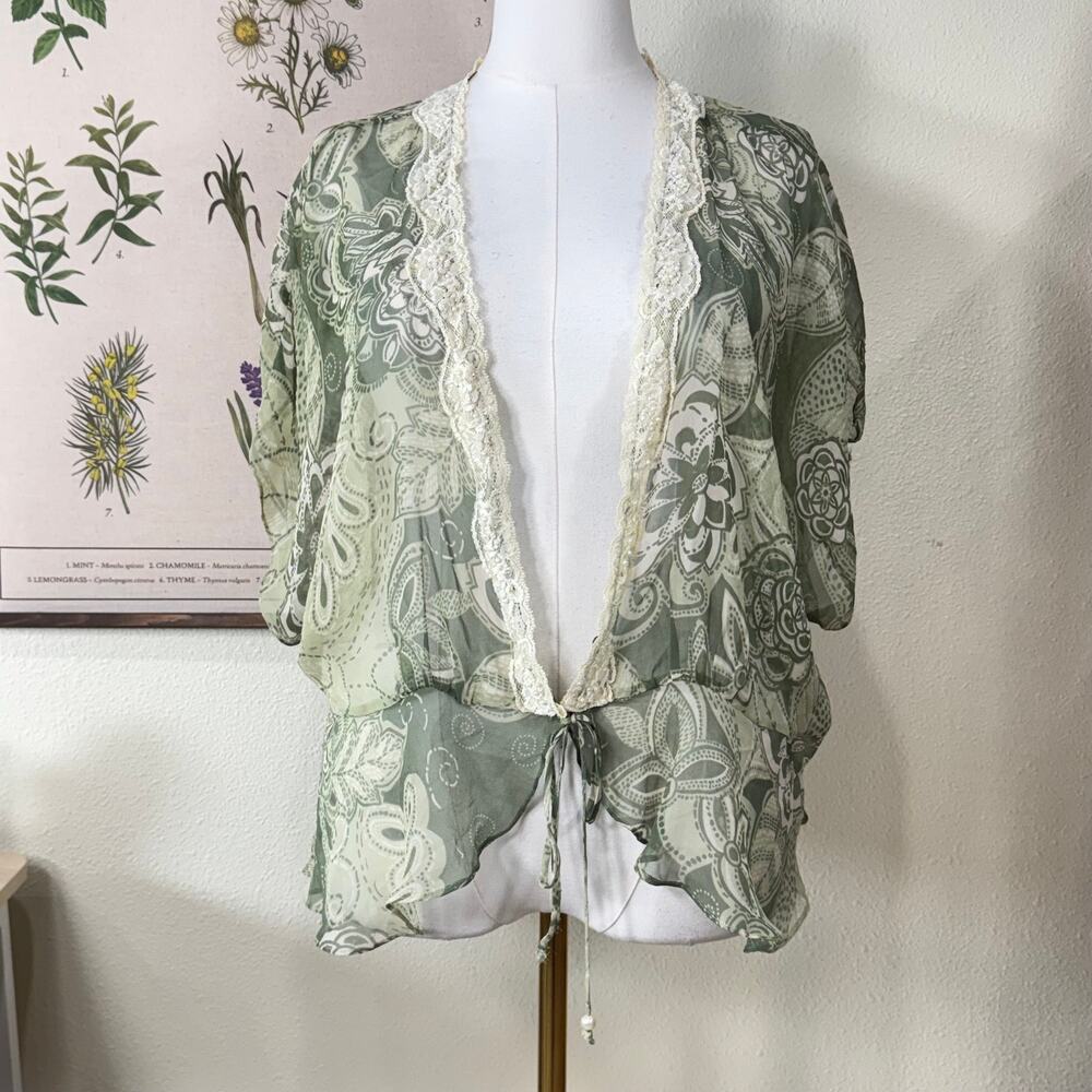 90s Y2k Silk Beaded Sheer Cardigan Jacket Hippie Forest Boho Fairy Grunge 18W 2X - Picture 2 of 8